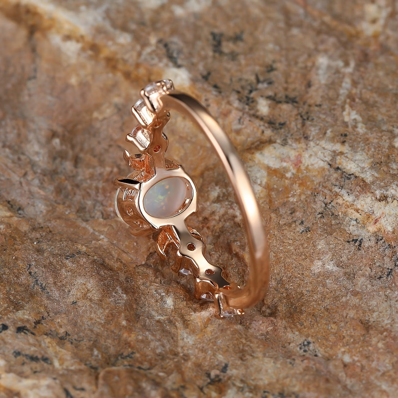 Anello Luna Crescente con Opale | Oro Rosa
