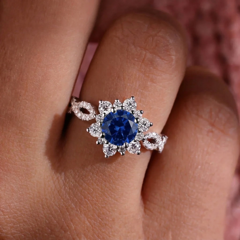 Anello Fiore con Zaffiro di Cristallo | Oro Bianco