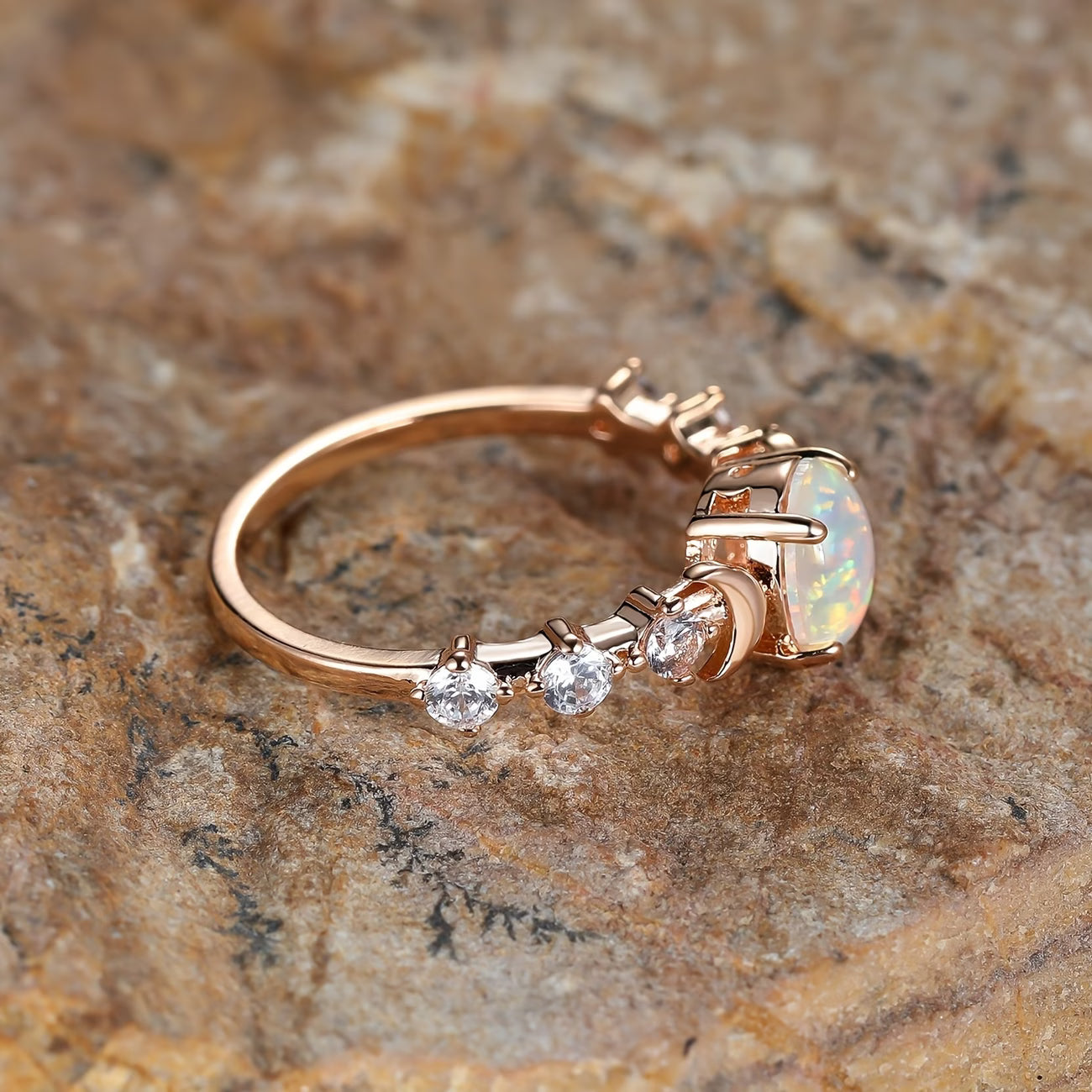 Anello Luna Crescente con Opale | Oro Rosa