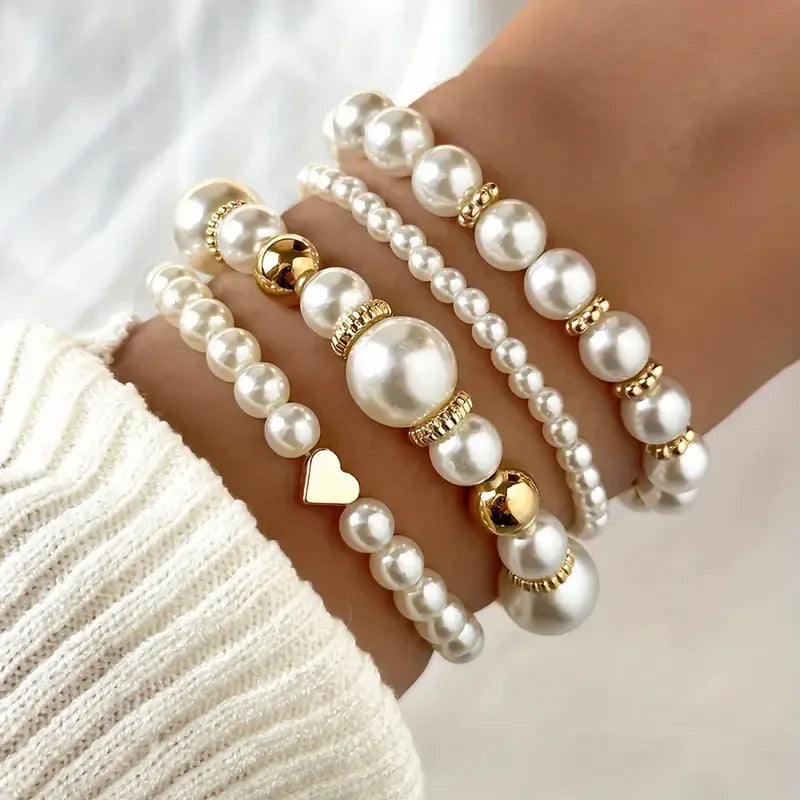 Raffinato Set di Bracciali con Perle | Oro
